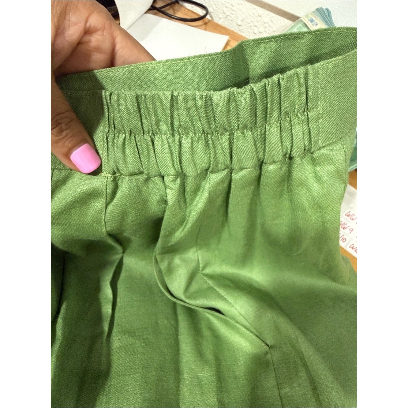 SET of two Vintage 100% RAMIE Embroidered Green high waist Trousers and blouse 8