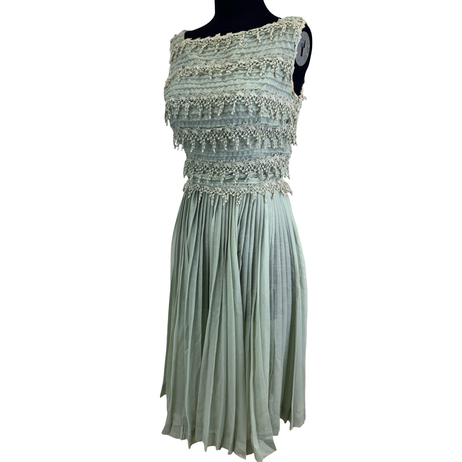 1950s Mint Green Carlye Party Dress Pleated Skirt | Vintage Cocktail Dress XS/S