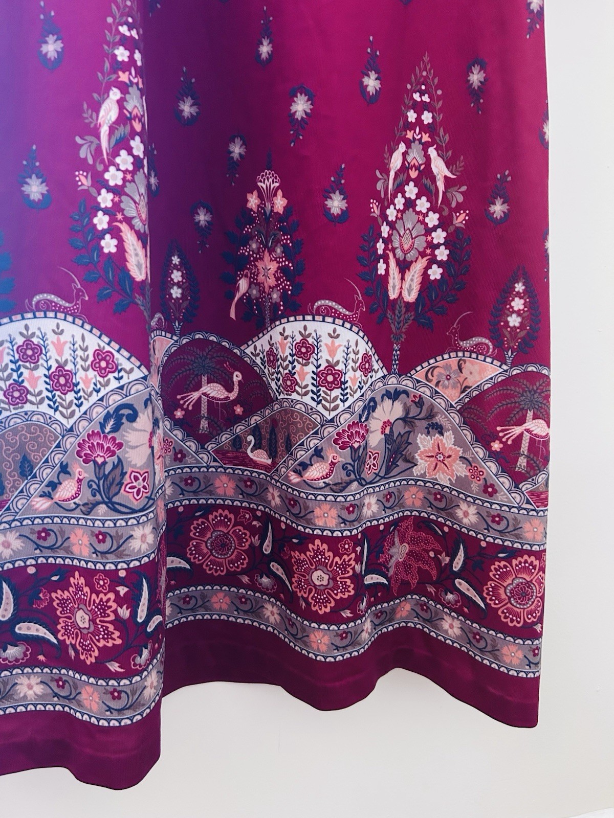 Vintage VEB Pirnetta Pirna Kaftan Dress Maroon Boho Paisley GDR Midi Sz M/L