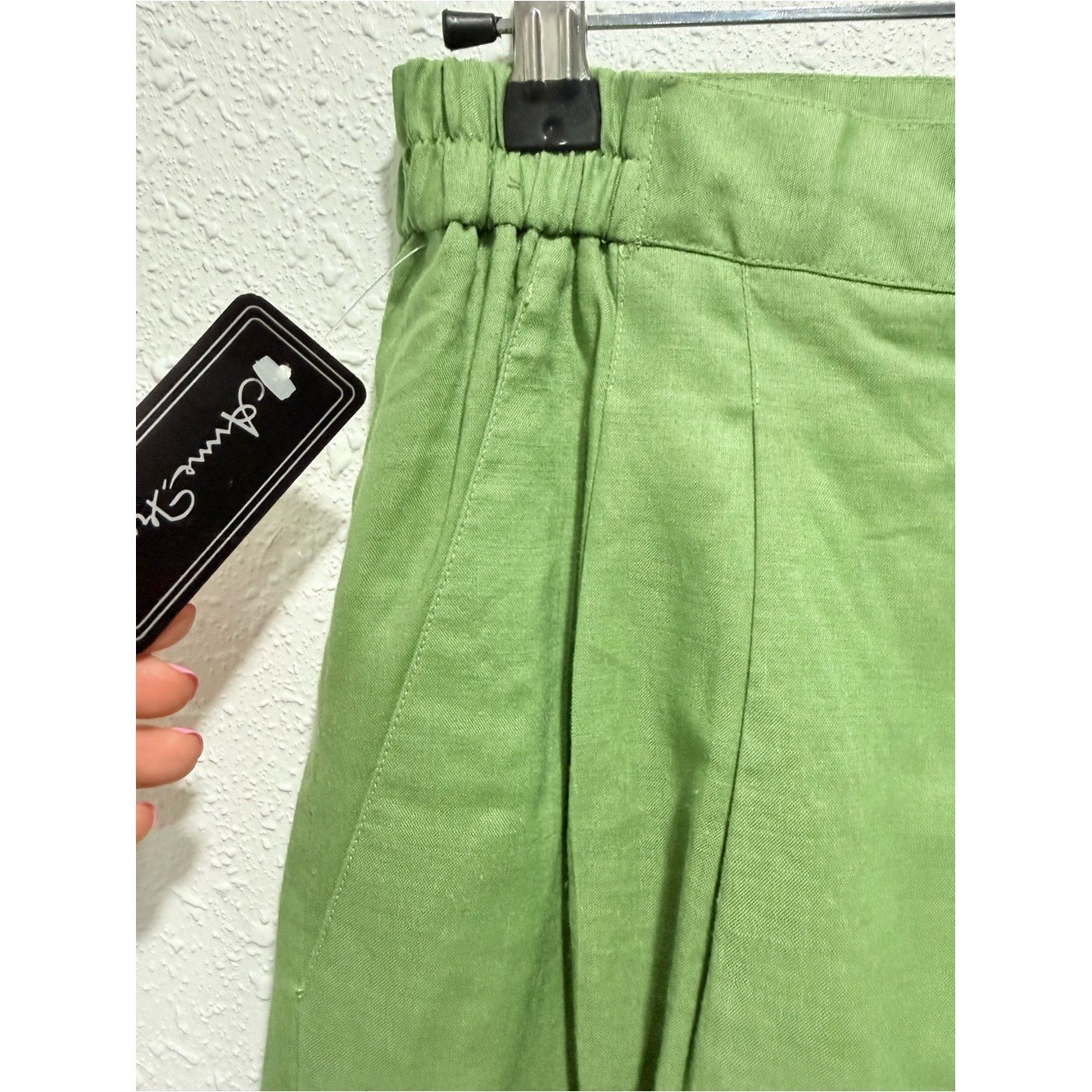 SET of two Vintage 100% RAMIE Embroidered Green high waist Trousers and blouse 8