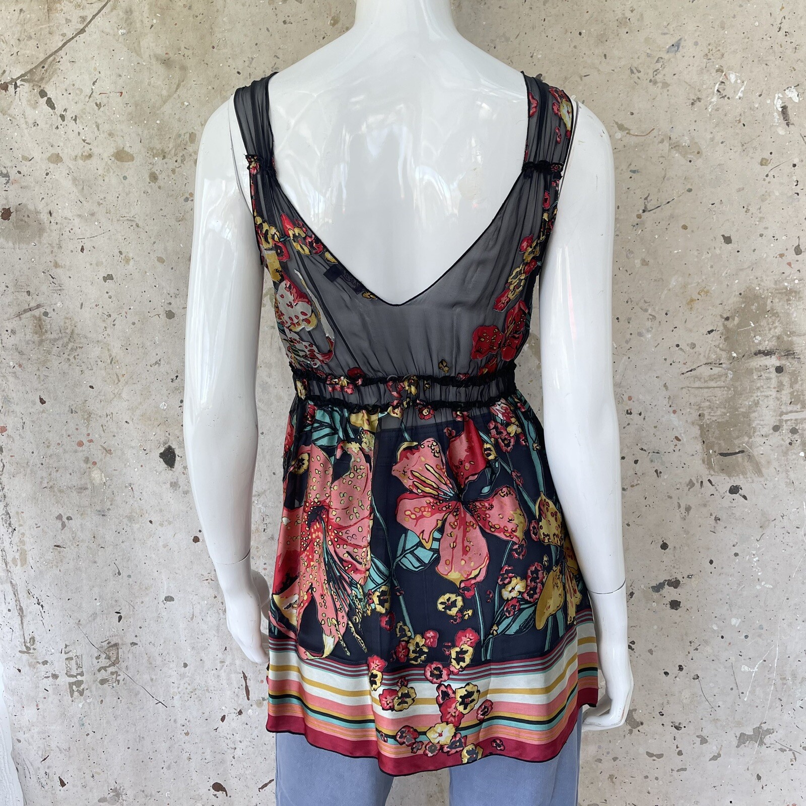 Vtg Y2K Anthropologie Silk Velvet Floral Sleeveless Dressy Top By Hale Bob, S