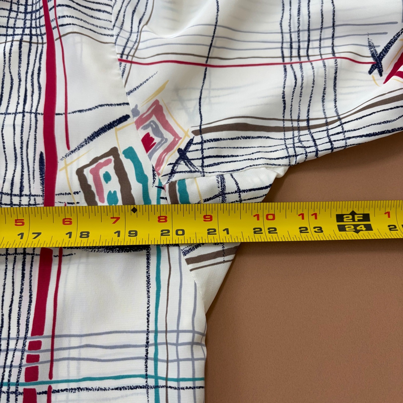 Bleyle Vintage 80s Geometric Grid Abstract Button Down Blouse White Red 12 READ