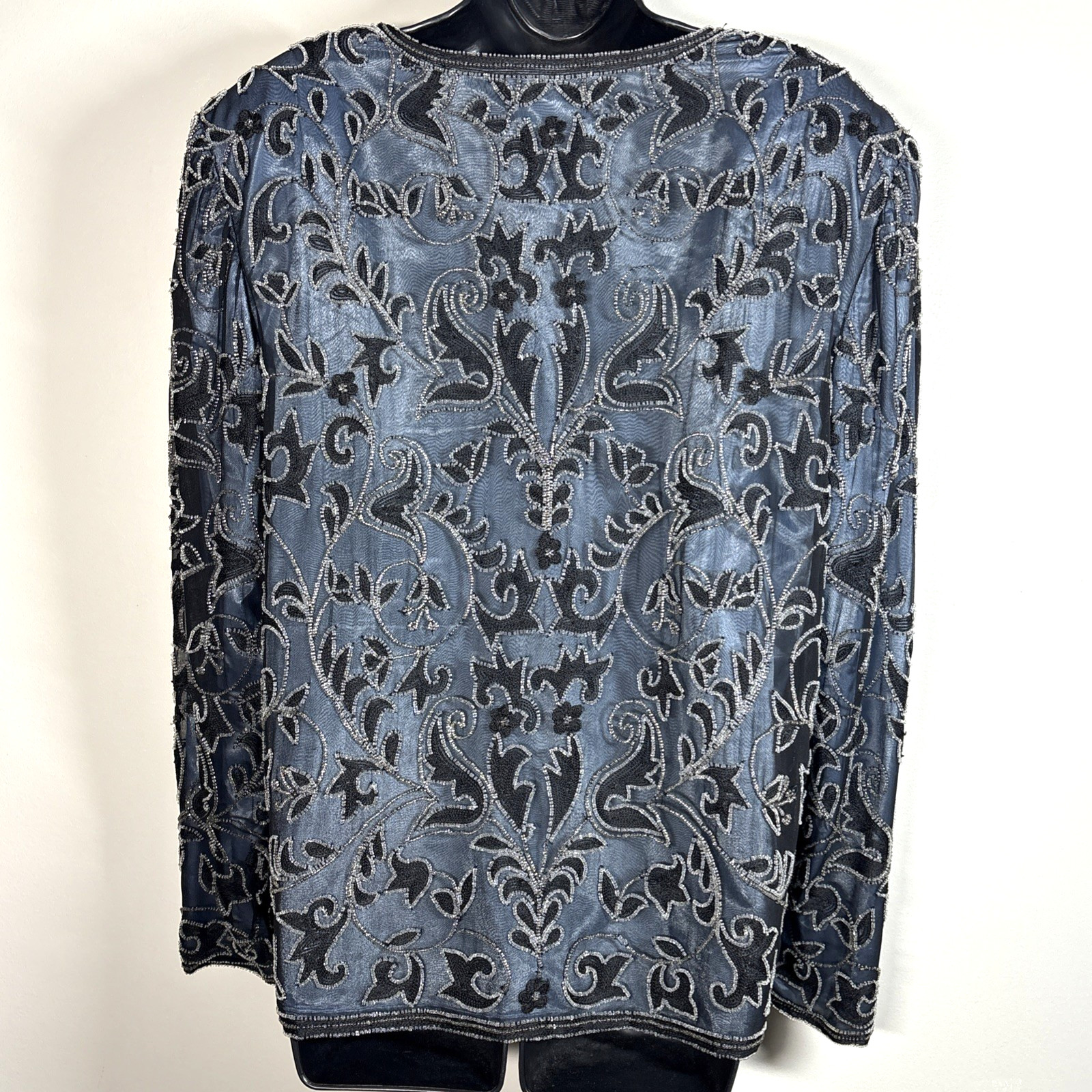 Adrianna Papell Jacket XL Beaded silk Navy blue Cocktail Formal embroidered