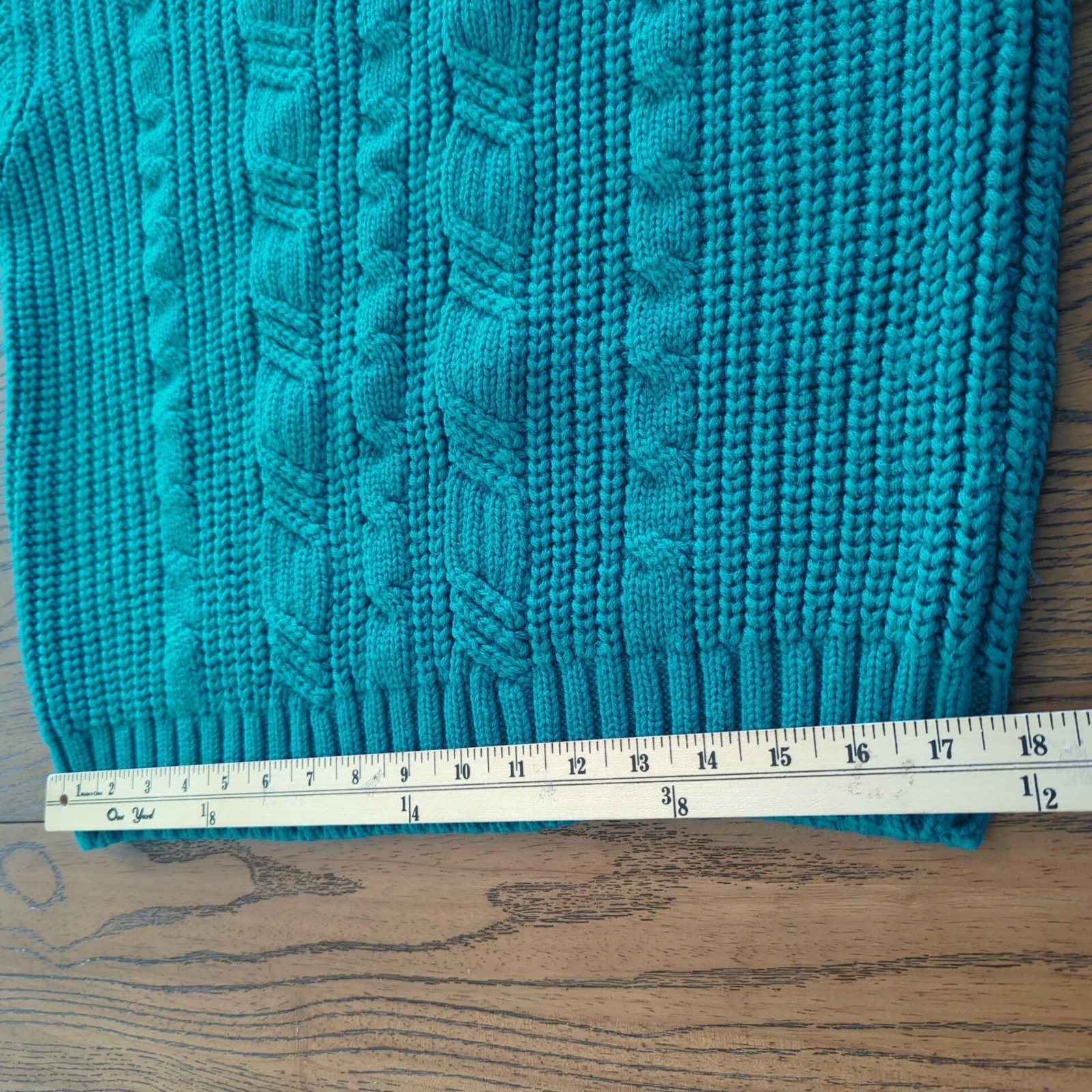 Vintage 80s Ellemmenno Sweater Teal Size M Cable Knit Mock Neck Acrylic