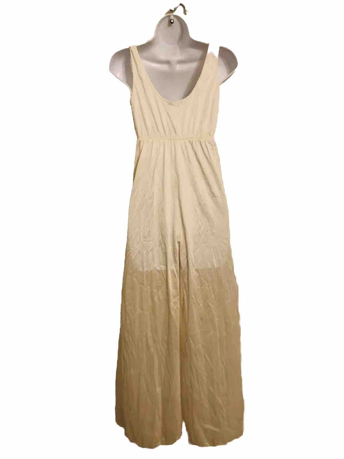 VTG Keynote Long Ivory Nightgown Made In UK Sheer Nylon Mesh Lace US S UK 10-12
