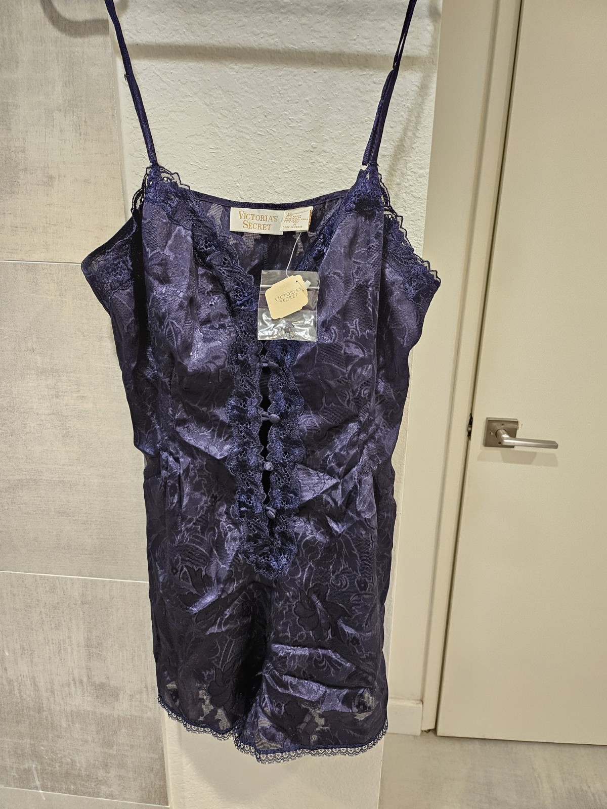 NWT M Vintage Gold Tag Victorias Secret Lace Floral Romper Lingerie Purple