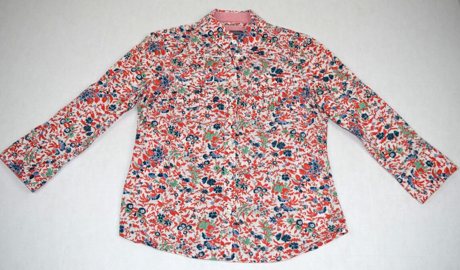 Vintage Womens Shirt Dockers Size S/M 90s Shimmery Red Blue Bronze Green Floral