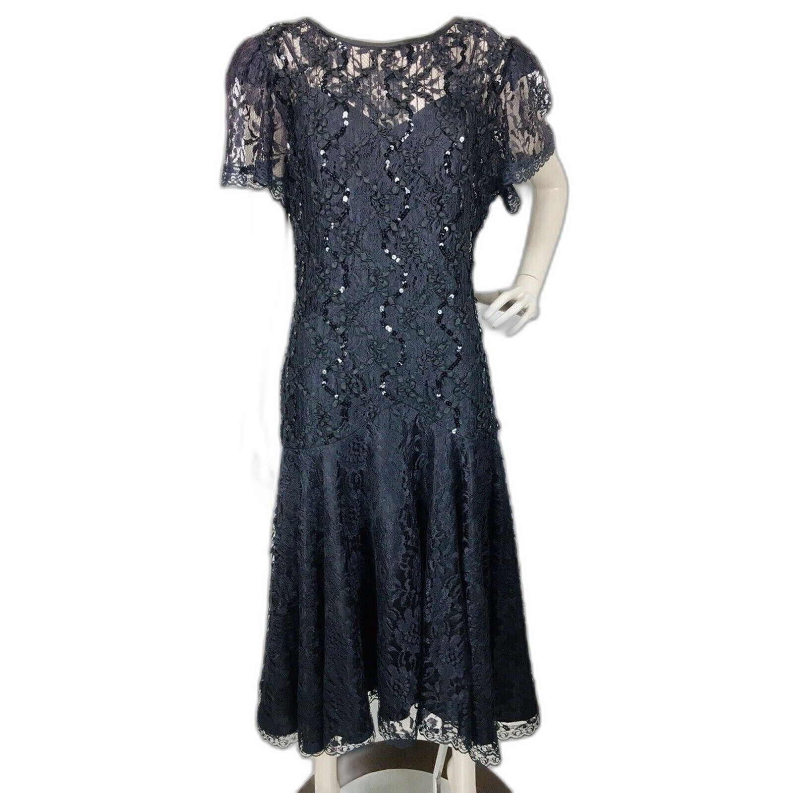 VTG Dark Romance Goth Witchycore Halloween Wedding Black Lace Beads Party Dress