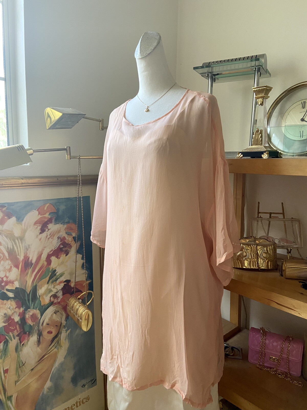 David Dart for Force One Vintage Sheer Pink Sz Medium Silk Mini Dress Tunic