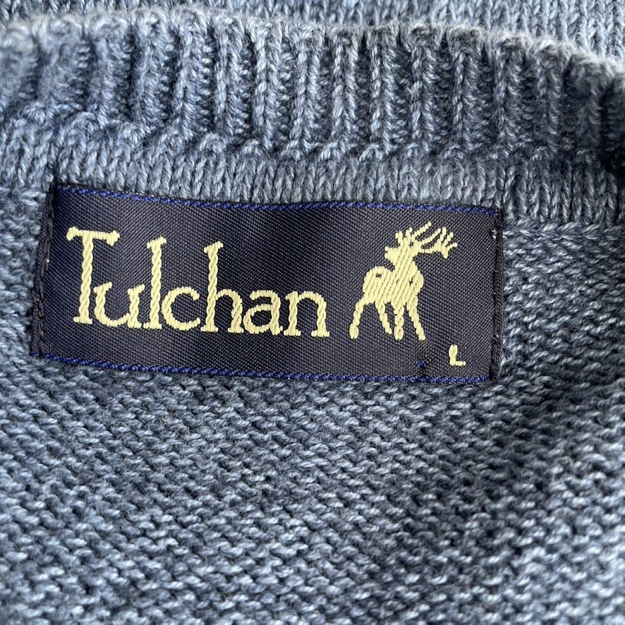 Vintage Tulchan Dusty Blue Floral Embroidered Sweater Vest Size Large L
