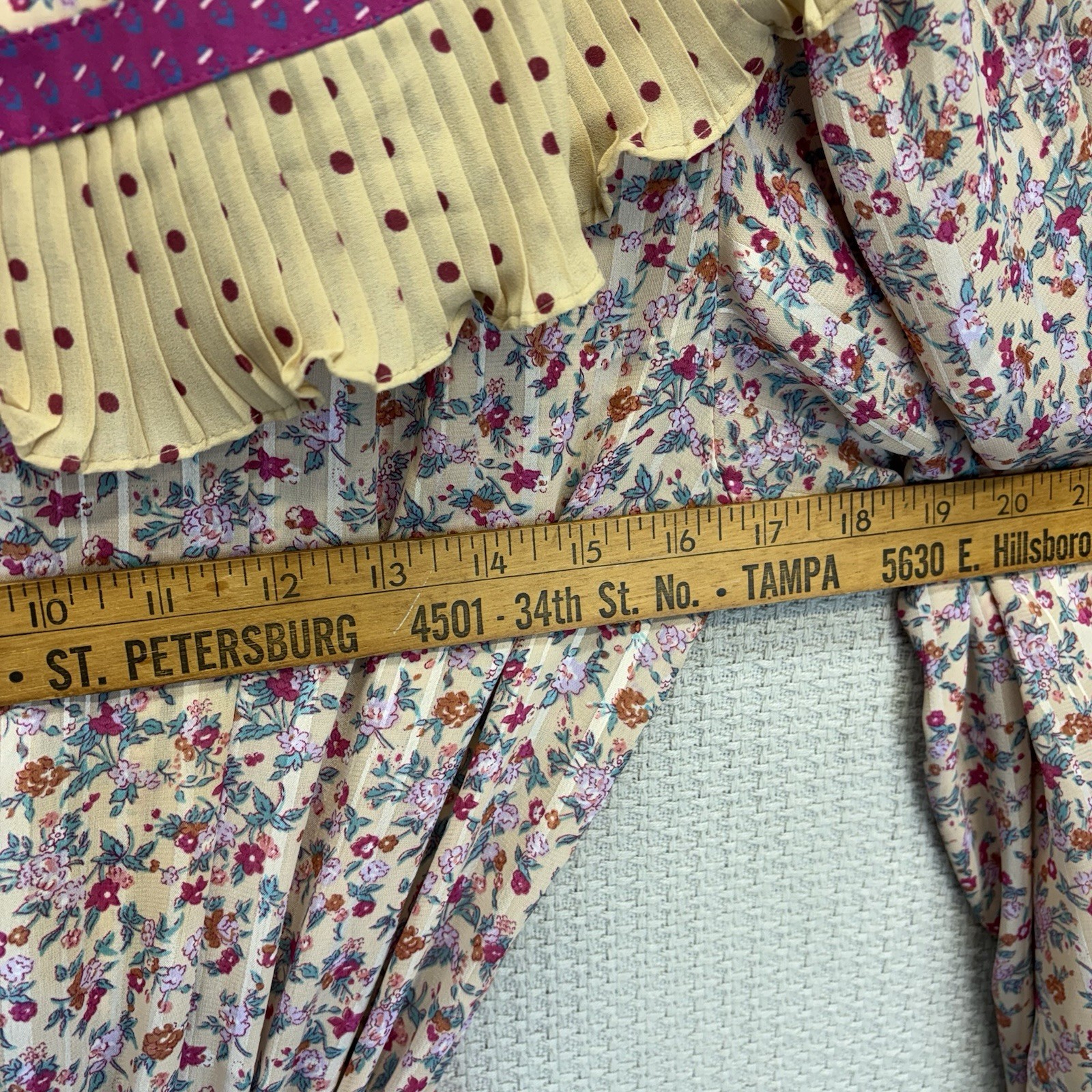 Vintage Lachine Boho Prairie Floral Midi Dress Small Pleated Ruffle Cottagecore