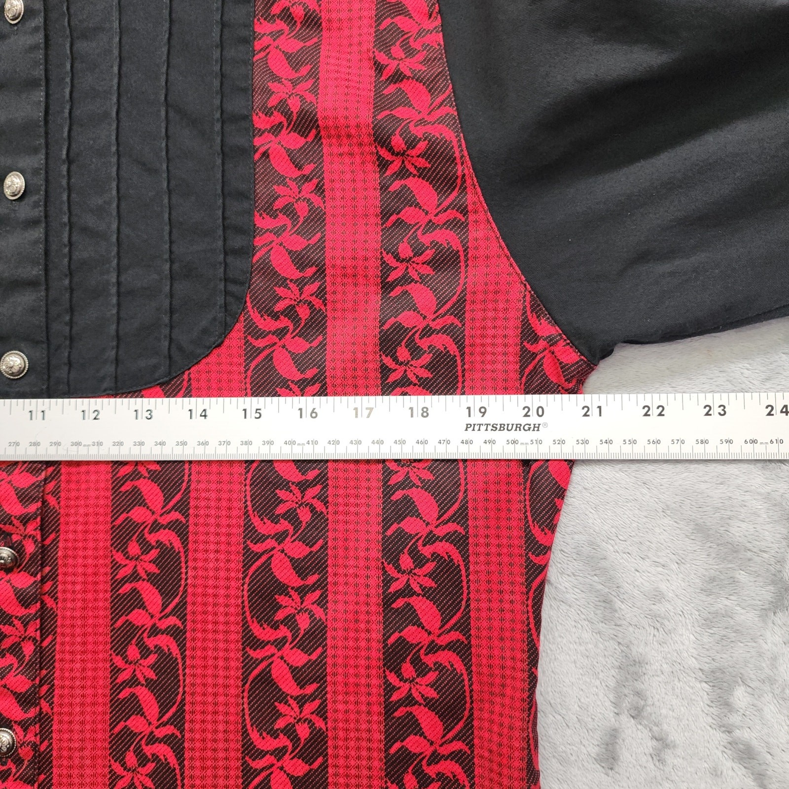 Vintage 80s Wrangler Silver Lake Top Womens M Red Black Long Sleeve Western