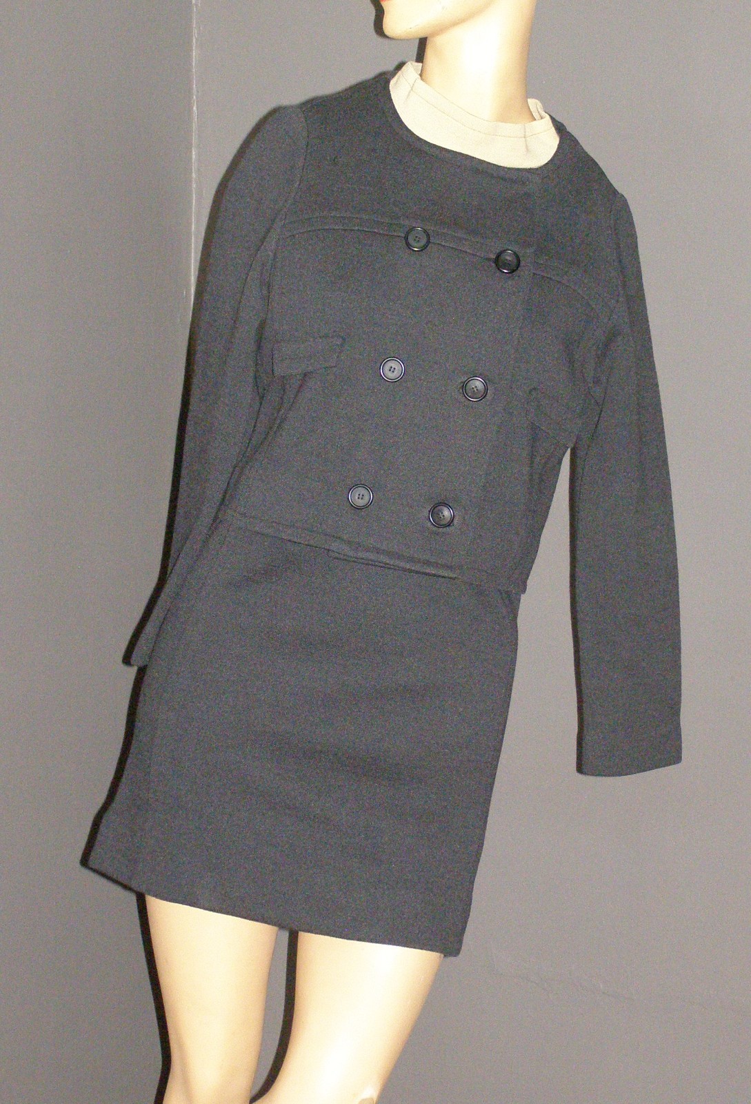 Vintage 60’s gray & beige WOOL dress w/ jacket S M double breasted KIMBERLY mini