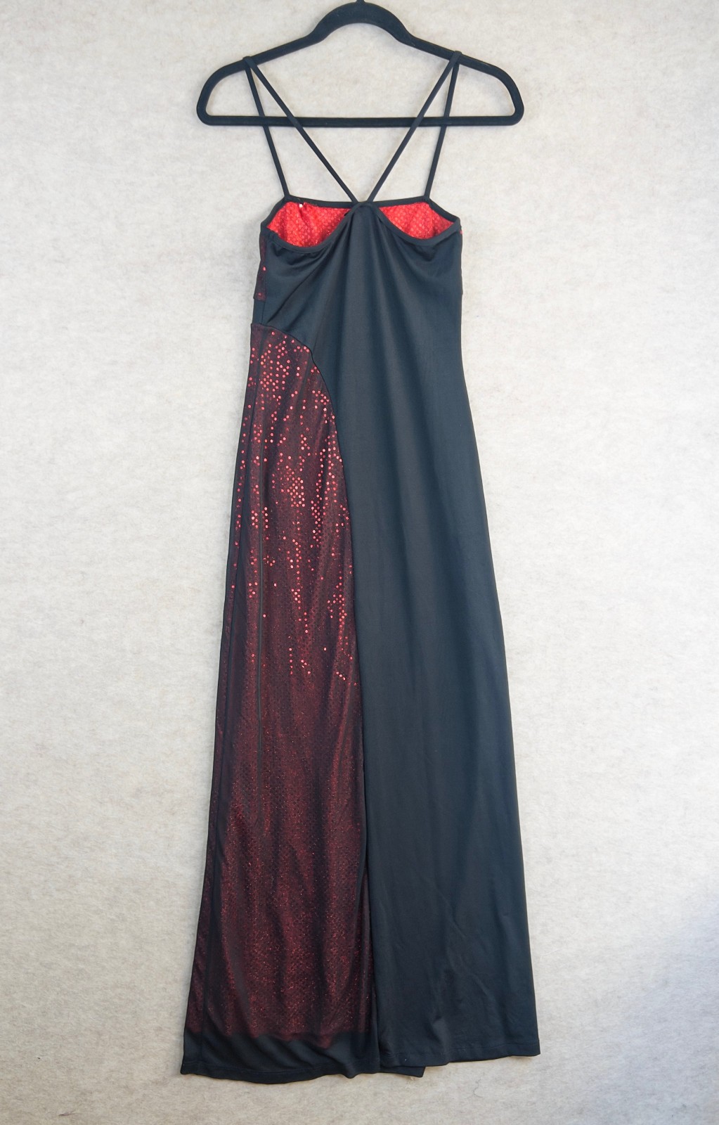 Vintage 90s Maxi Dress Gown Fits S/M Goth Red Black Mesh Sequin Prom Vampire