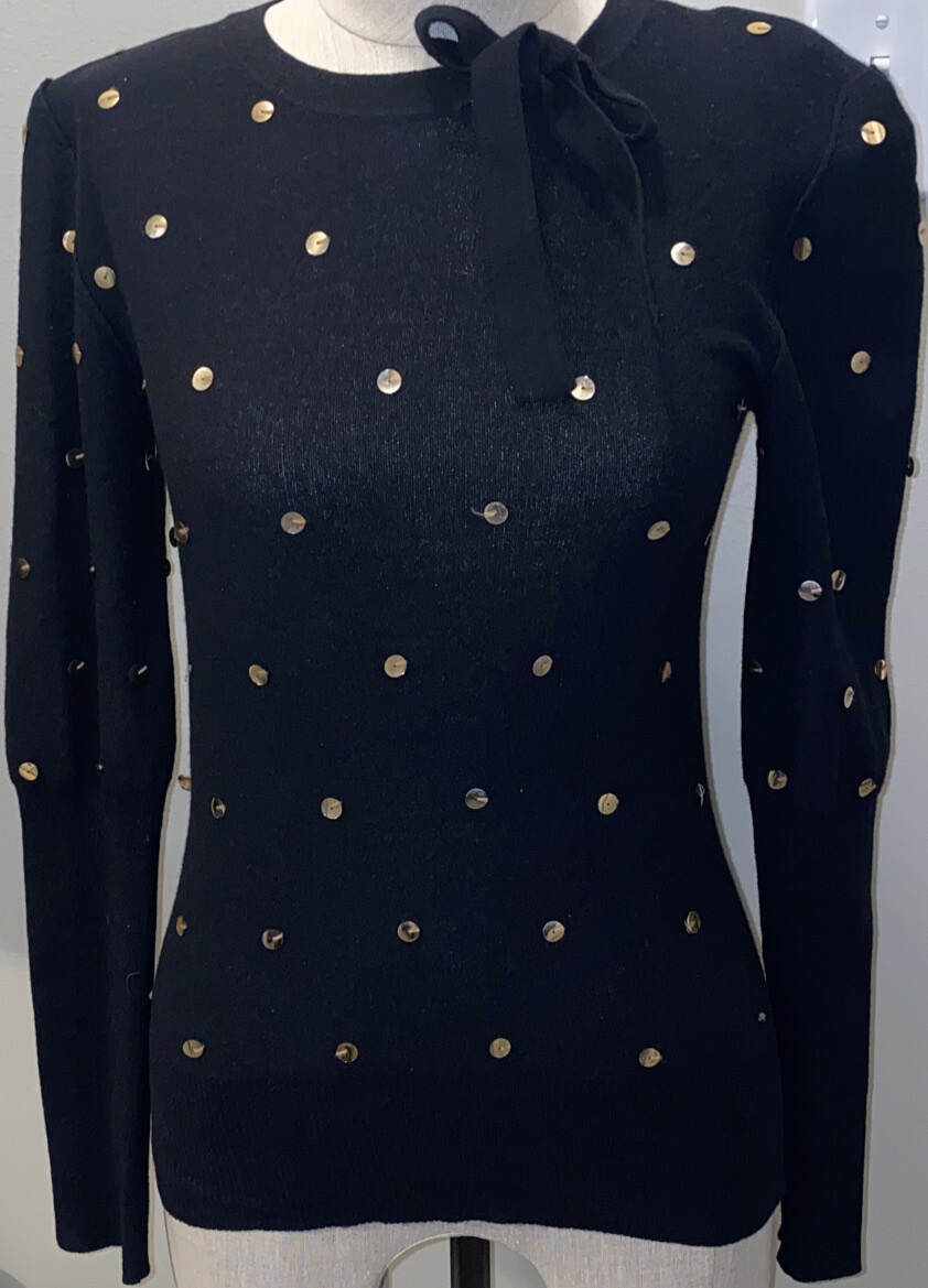 Vintage Sonia Rykiel Embellished Black Long Sleeve Sweater 36 Made in Italy