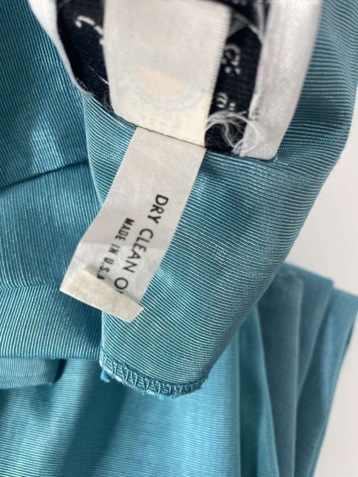 Vtg Evenings by Pantagis 80s Dress Blue Moire Rhinestone Bow Peplum Top Skirt