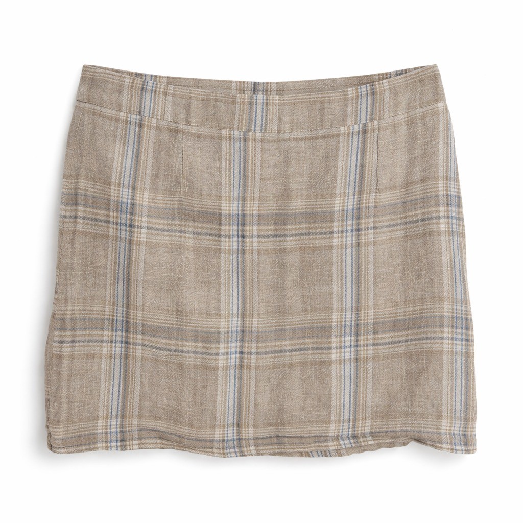 Forever 21 100% Linen Plaid Mini Skirt L Coastal Preppy Academia Y2K Neutral