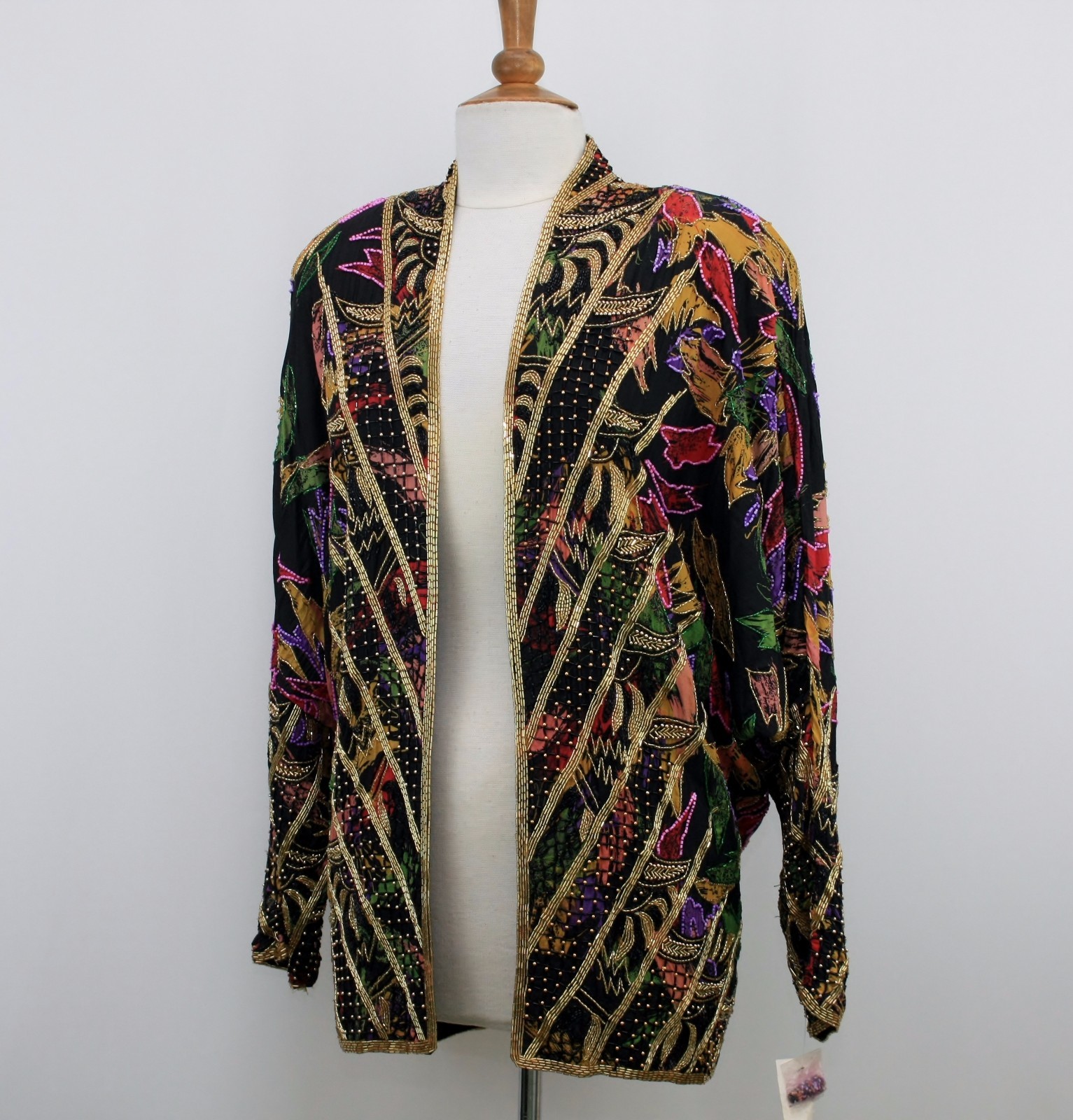 Jasdee Vintage Jacket Domin Sleeve Hand Work Beading & Hand Print On Silk #4098
