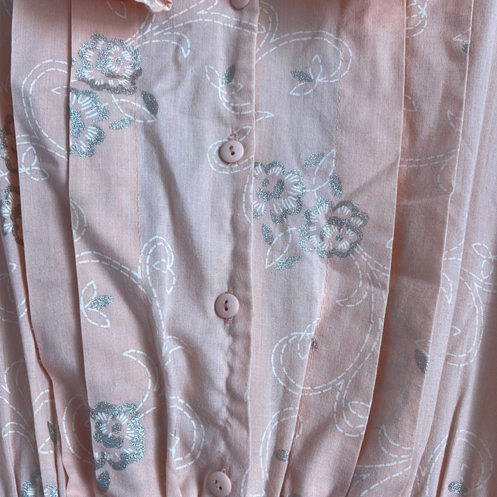 Vintage California Connection metallic flower print puff sleeve ruffle hem dress