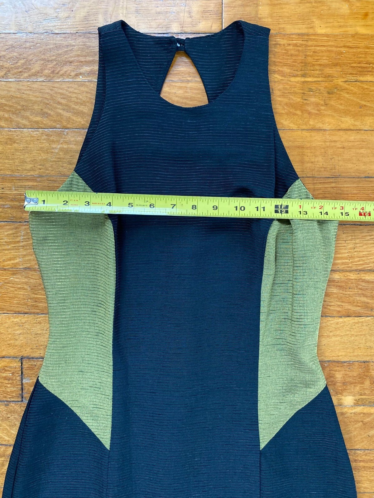 Vintage Early 1990s Black Gold Ribbed Bodycon LBD Cutout Dress