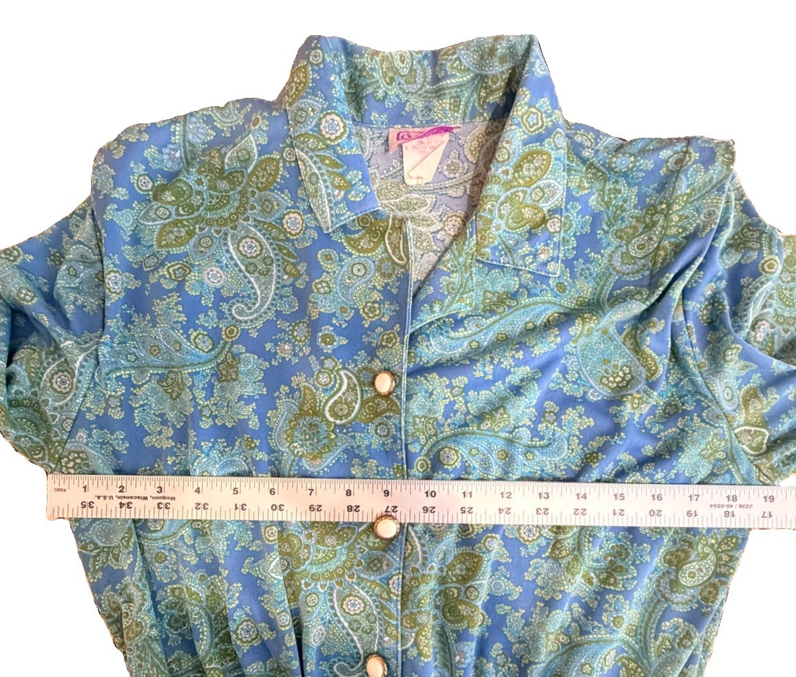 California Looks Vintage Women’s Dress Blue Green Paisley Pockets Sz 12 *no Belt