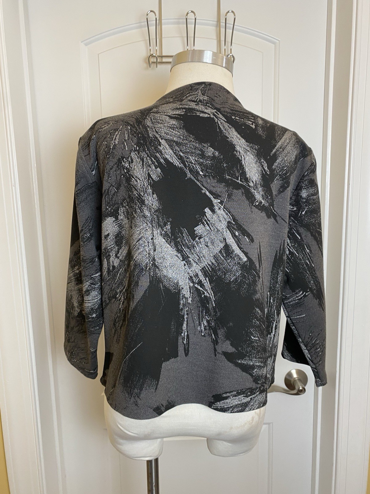 Vintage 80s Abstract Brush Stroke Short Blazer Black Grey Silver M/L Graphic