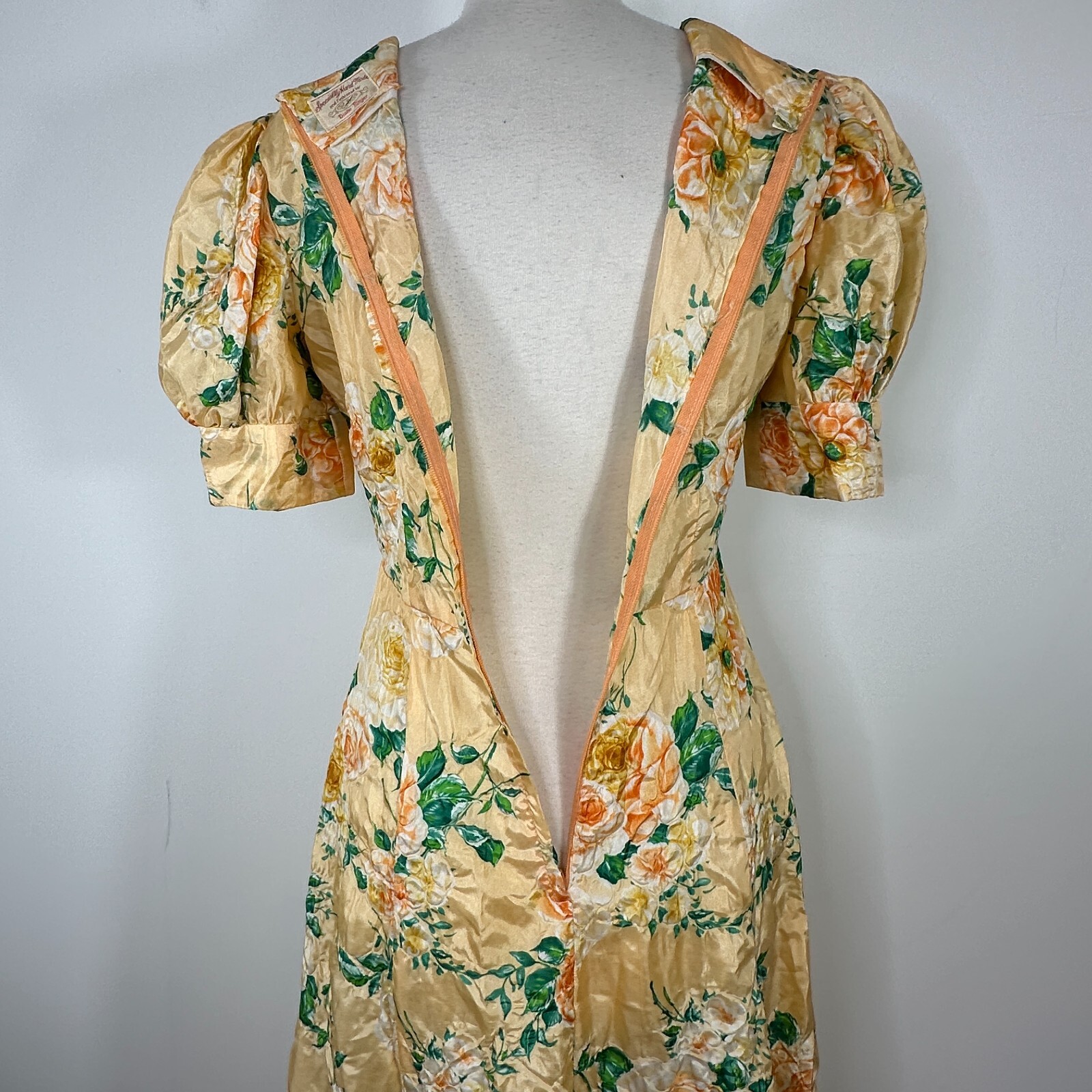 Vintage Specially Handmade By Diane Ringer S-M? Yellow Puffy Sleeve Maxi Dress