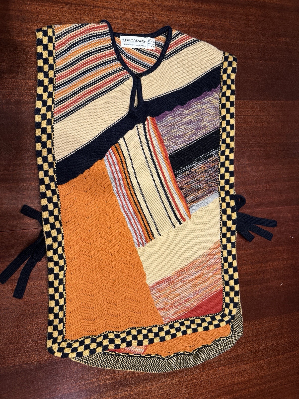 Hippie Vintage Knit Vest Ties Patchwork 70s British Crown Colony of Hong Kong M