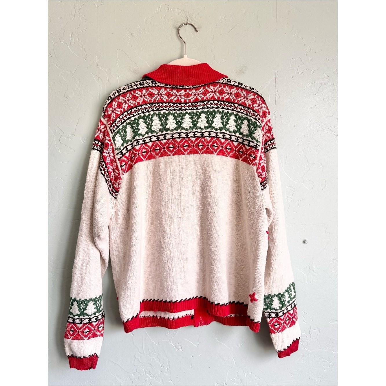Vintage Yarnworks Holiday Candy Cane Zip Cardigan Sweater Christmas Cottagecore