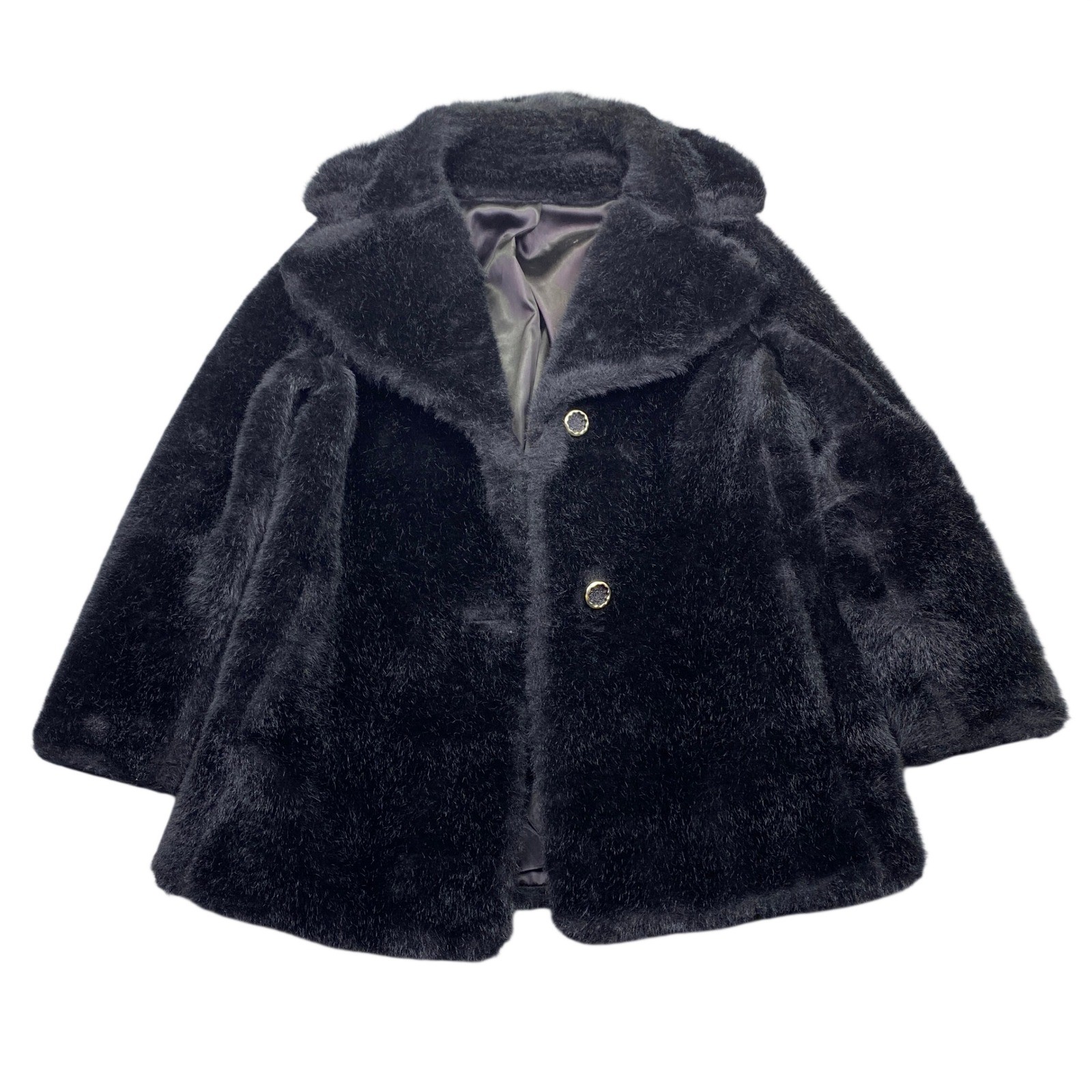 VTG Betty Rose Vintage Black Faux Fur Coat Union Made Mid Century Swing Jacket