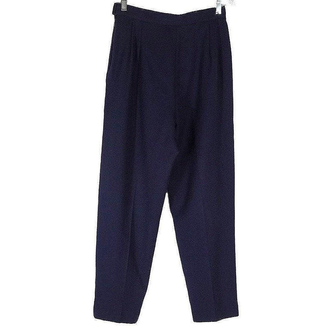 Pendleton Trousers Women Size 8 Navy Blue Pleated High Waist Wool Crepe Vintage