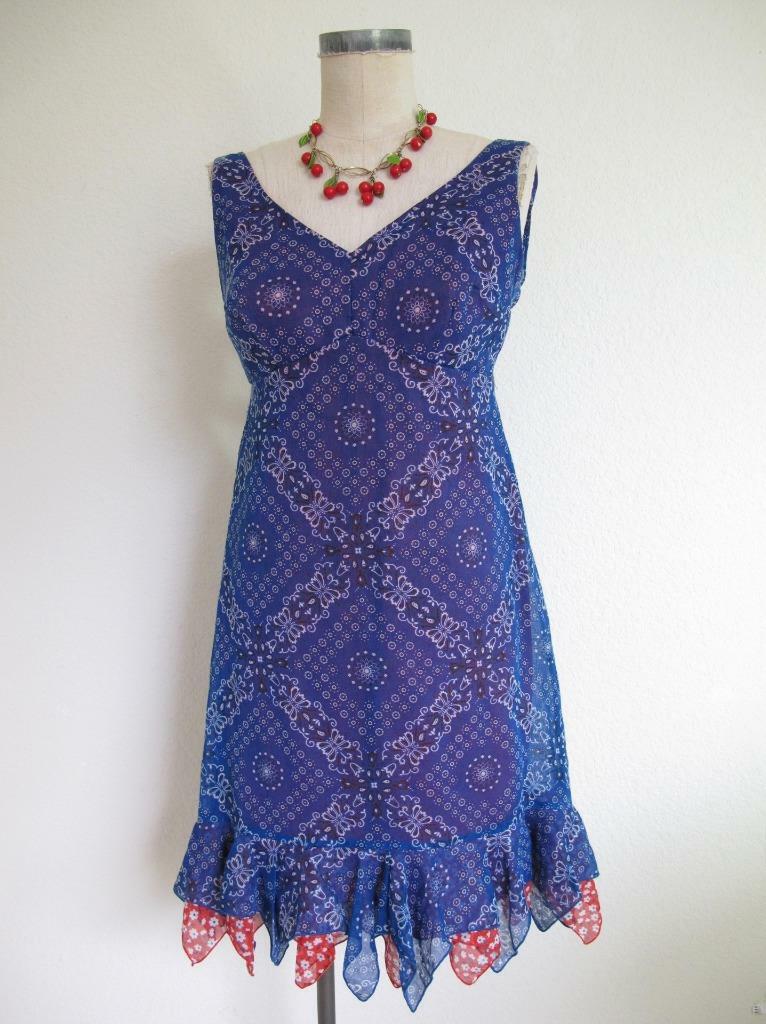 Vintage 70s Scooter Mini Skort Bra Dress S Bandana Print Red Wht Blue Hanky Hem