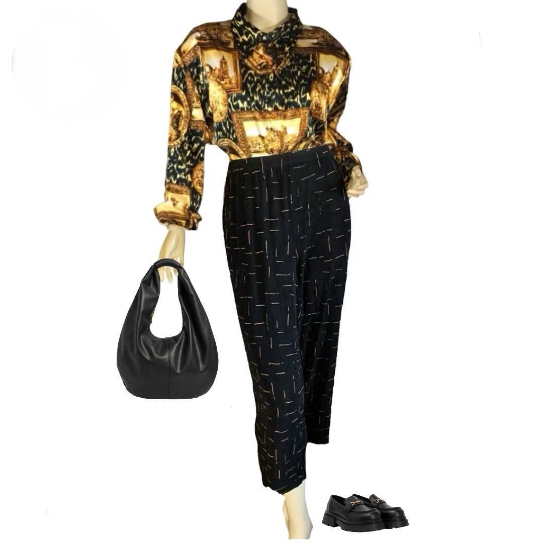 VINTAGE CLASSIC ELEMENTS BLACK & TAN SPECKLED WIDE LEG STRETCHY PANTS SIZE 1X