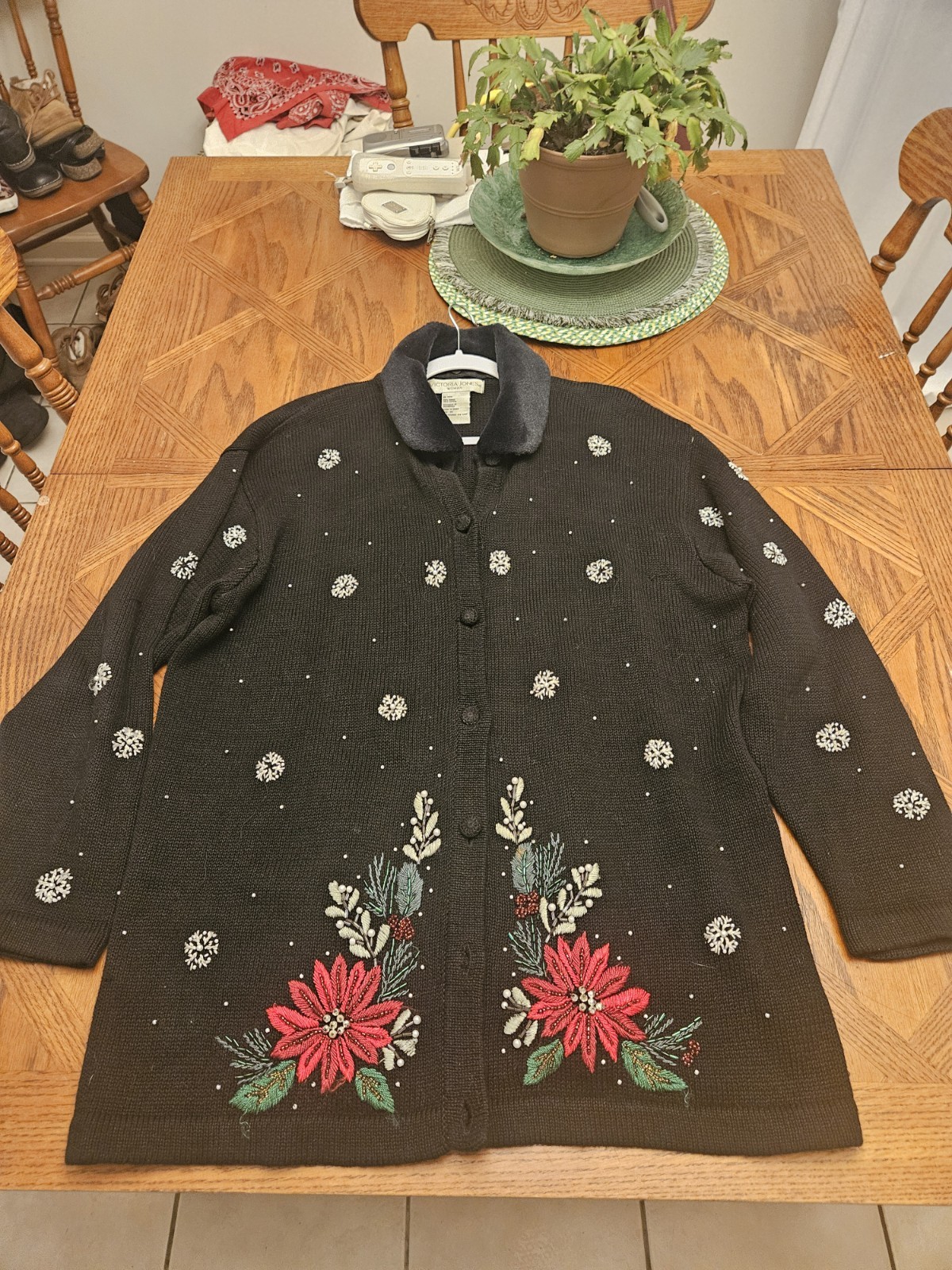 Christmas Holiday Black Cardigan Sweater 1XL Victorial Jones Co.