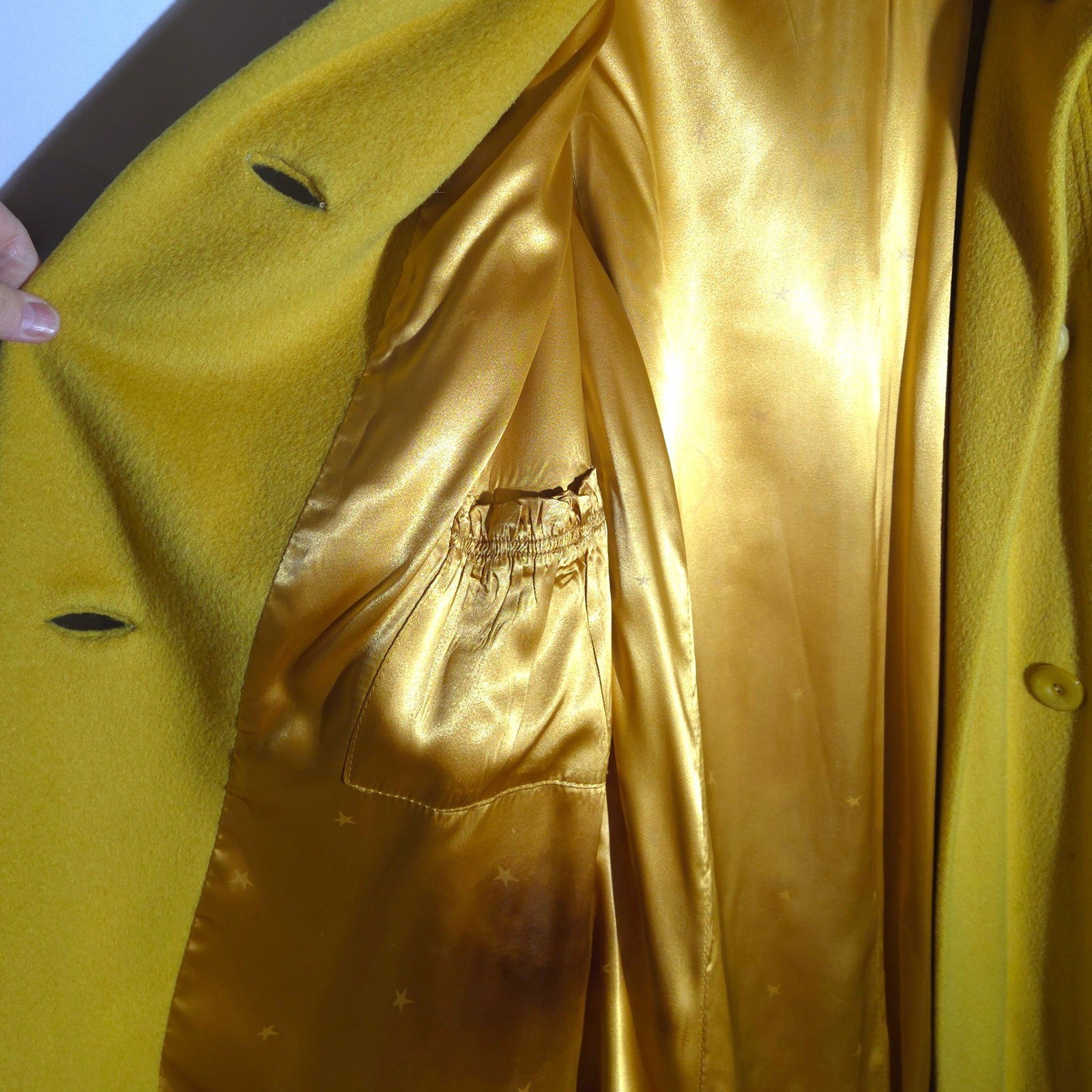 Vintage Kerrybrooke Sears Mustard Yellow Fur Collar Dble Breasted Coat 44 Chest