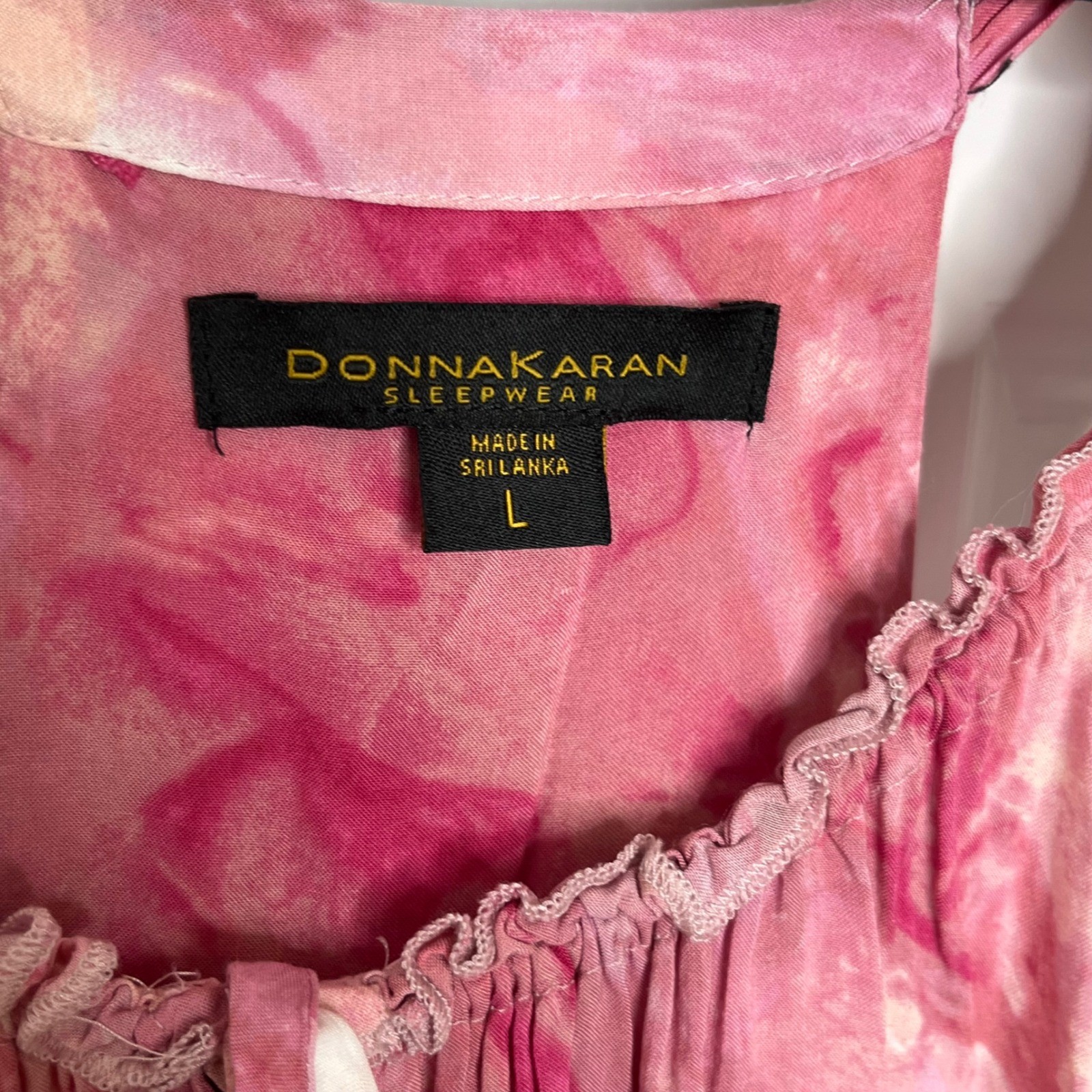 Vintage Donna Karan Pink Watercolor Maxi Dress Sleepwear Large