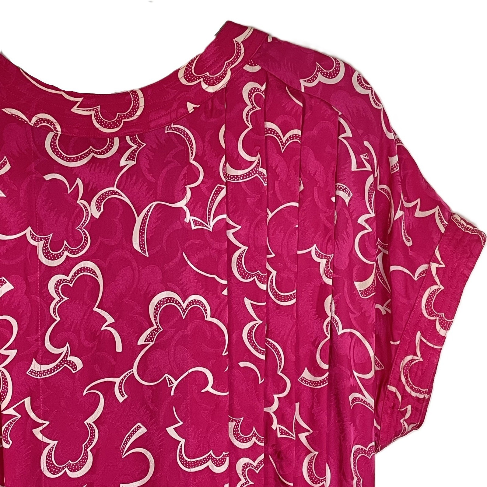 Argenti Vintage 100% Silk Magenta Pink Floral Jacquard Midi Dress Size 12