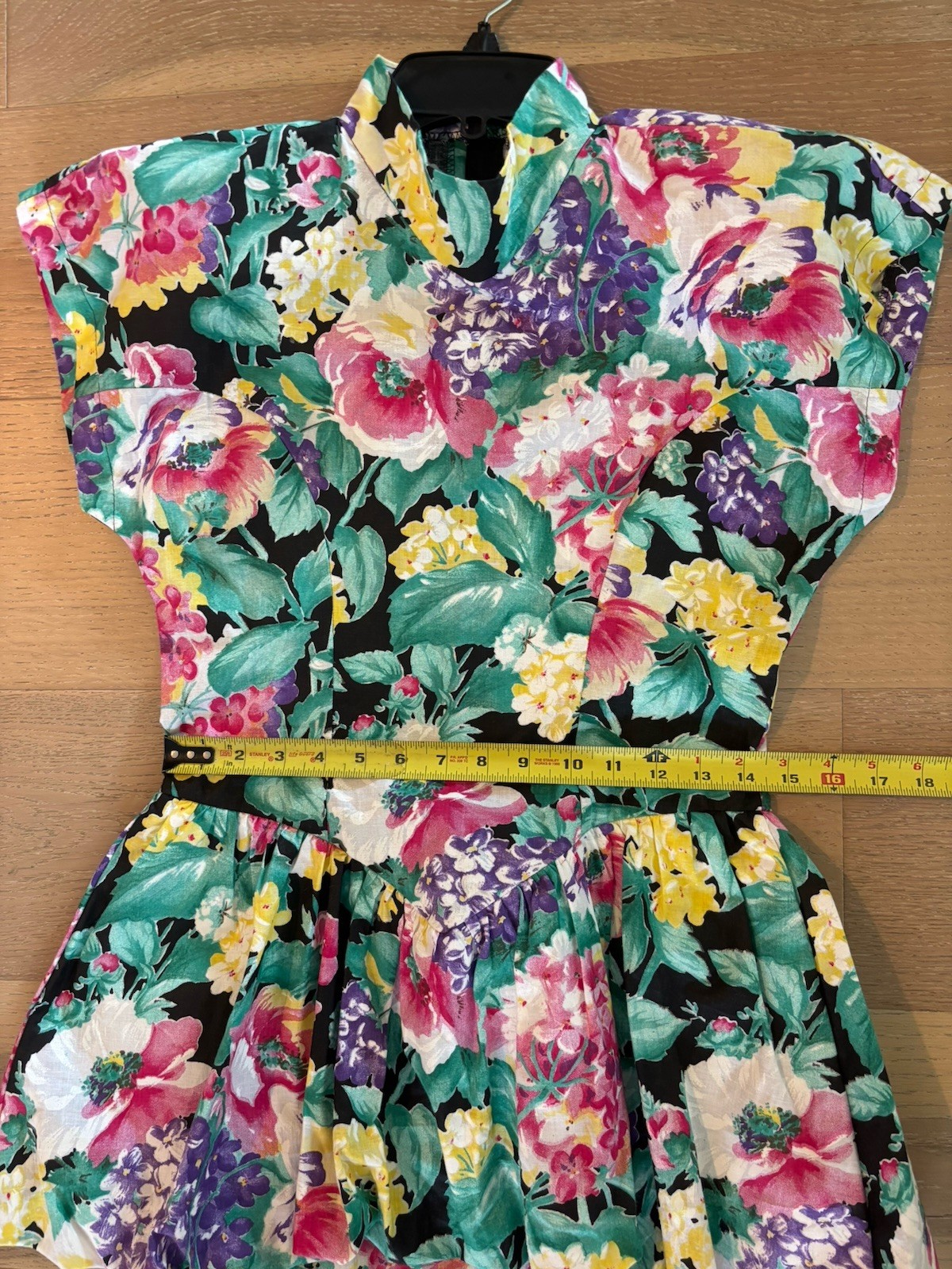 KATIE MFG Vintage 1980s Floral Cotton Drop Waist Midi Dress Tiered Flounce Skirt