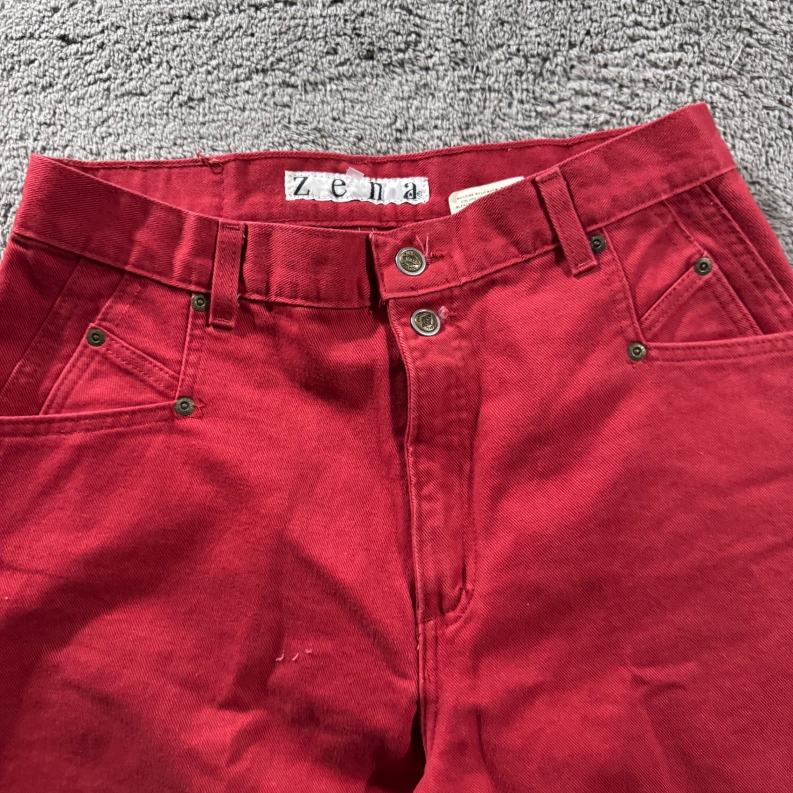 Zena Jeans Red High Waisted Tapered Leg Denim Pants Made in USA Size 12 30 Waist