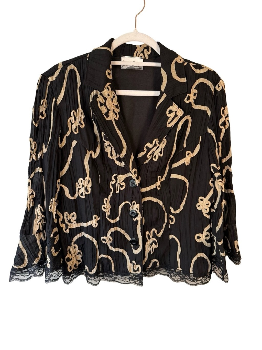 Vintage Joseph Ribkoff Black Tan Lace 3/4 Blazer Jacket Size 14 Wedding Office