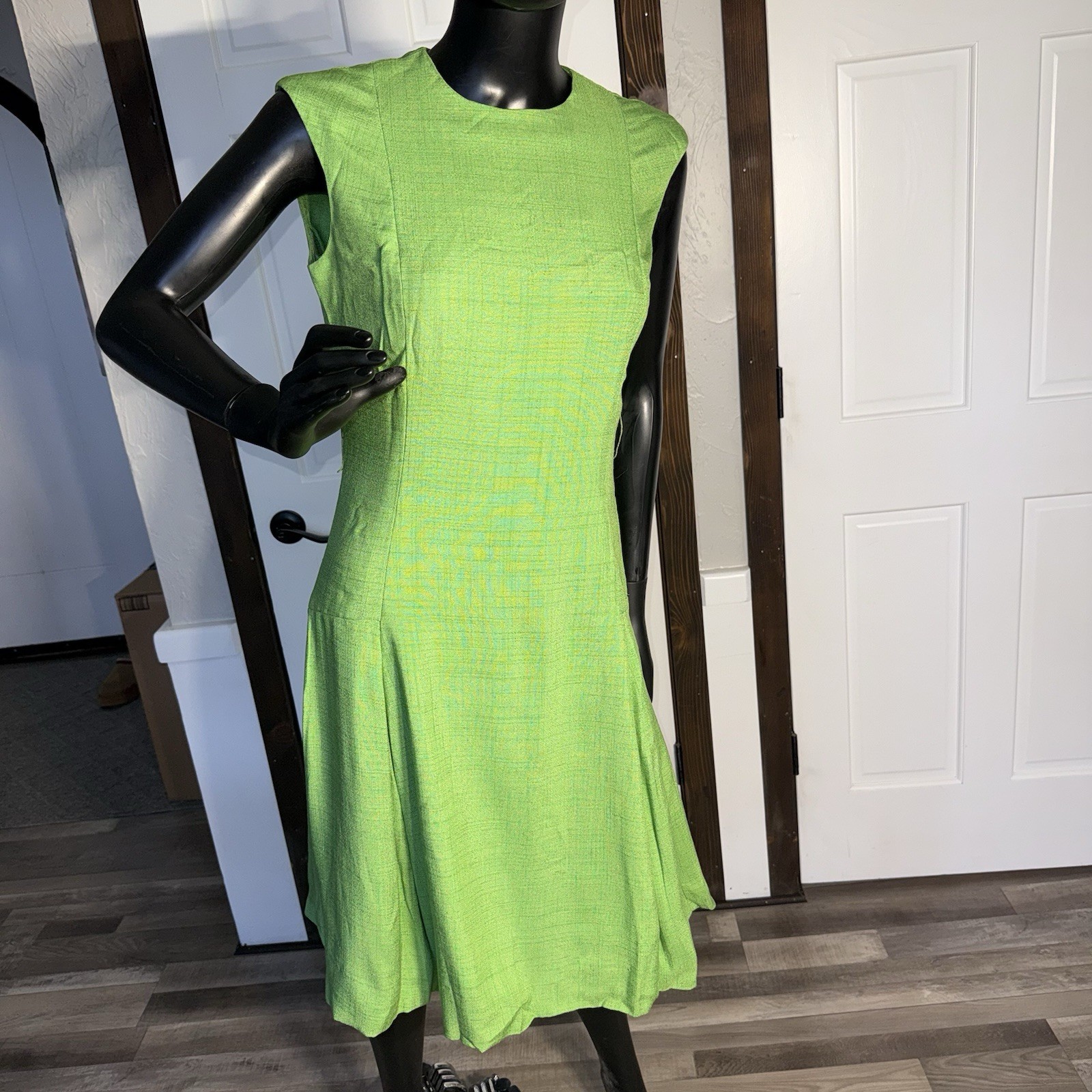 Vintage 1960s House Of Brunel Princess Dress Lime Green Linen ILGWU Mod MCM✅desc