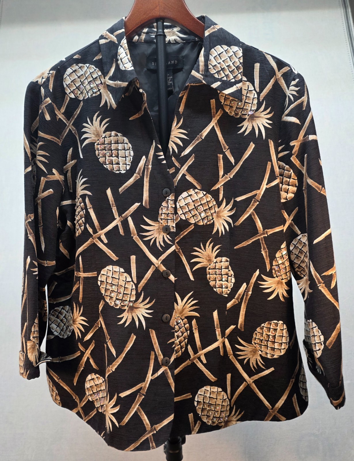 Vintage Silk Land Pure Silk CoastalGrandma Moody Tropical Sequin Crop Jkt (XL)
