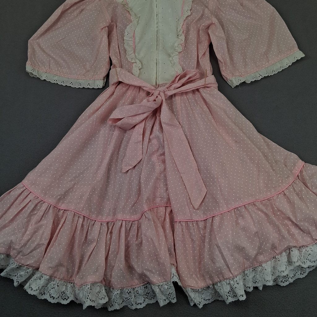 Vintage Jeri Bee Womens Pink Polka Dot Square Dance Prairie Dress Size 8 Eyelet