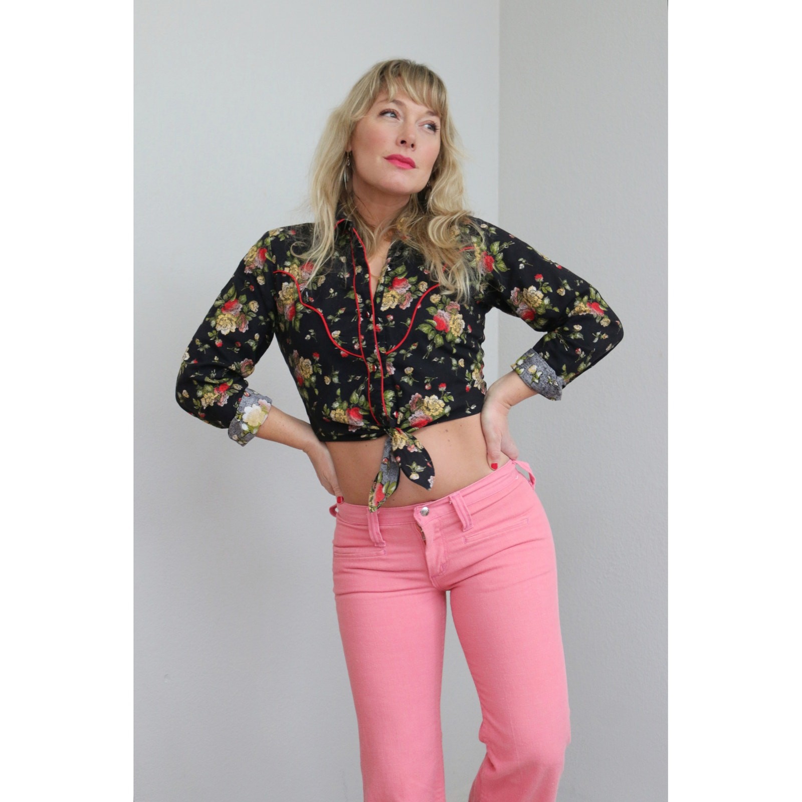 1970’s Vintage Maverick Salmon Pink Low Rise Bell Bottoms Pants ~ Women’s XXS XS