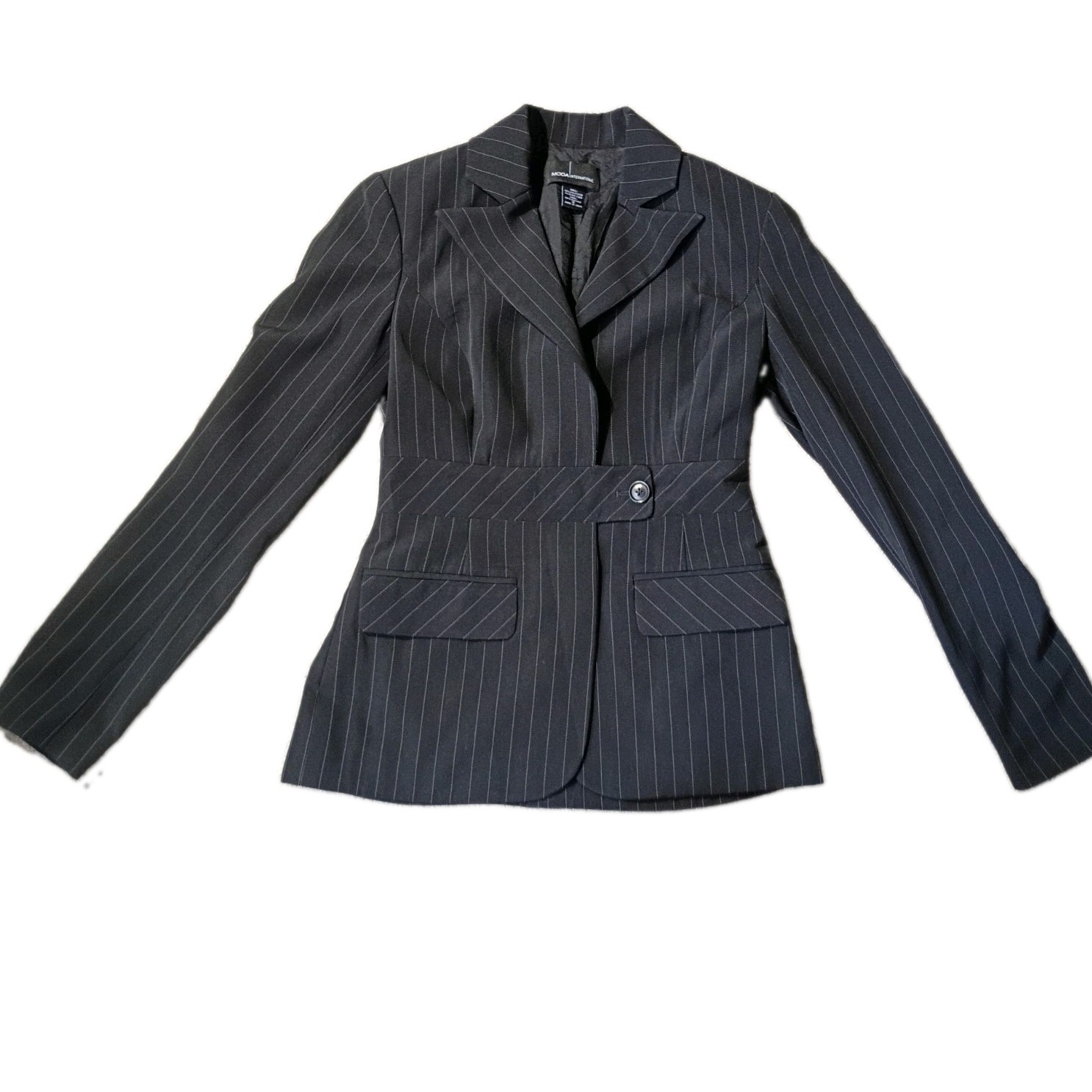 Moda International Pinstripe Blazer Jacket Black Size 4 Career Office Vintage