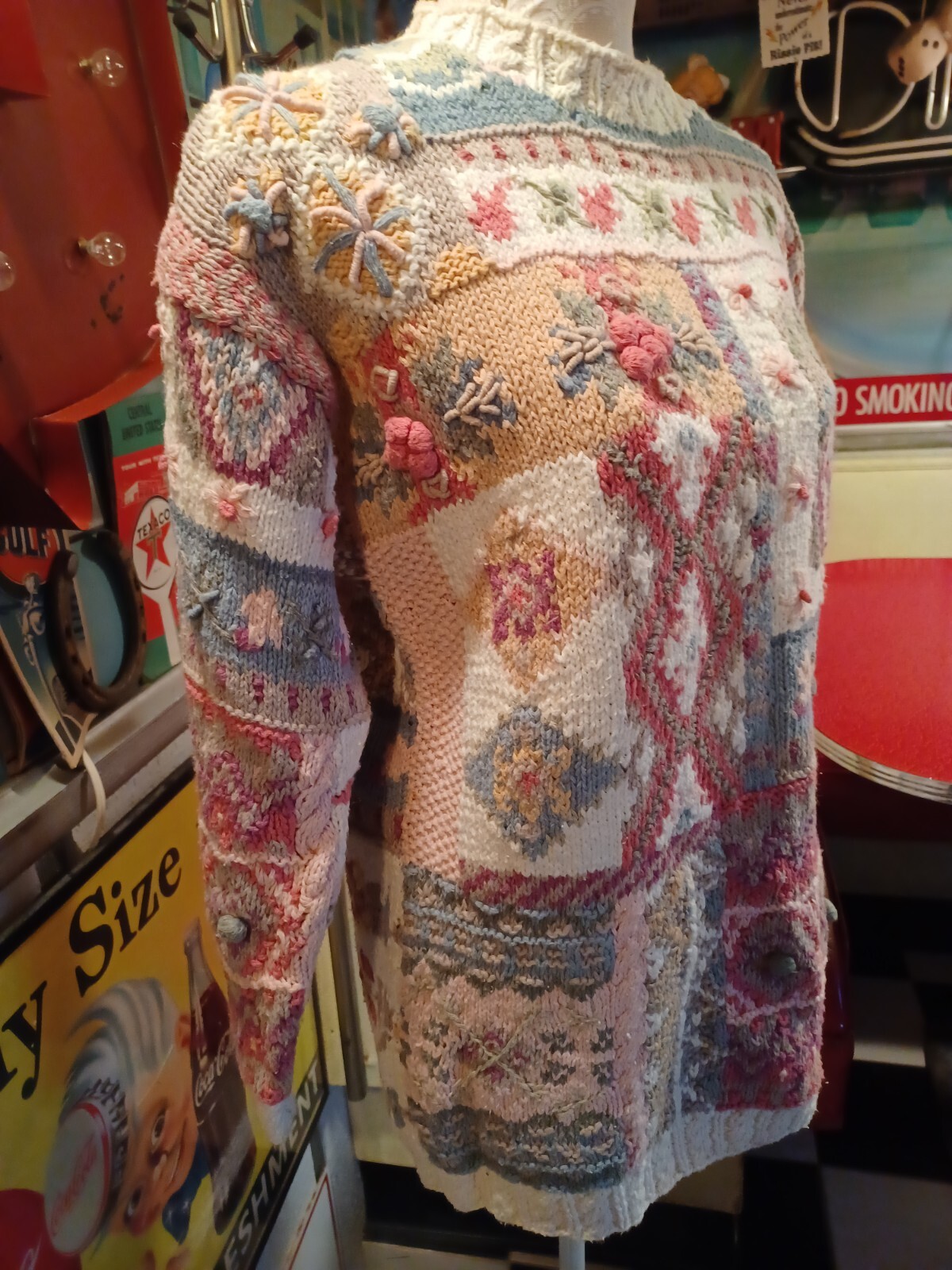 Vintage ’80s ’90s Crystal Colby Sweater Cottagecore 3-D Knit Cotton Unique S