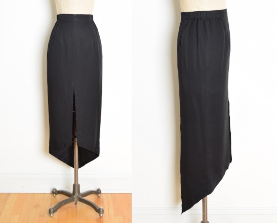 vintage 80s skirt Criscione black tuxedo tails asymmetrical high waist rise M