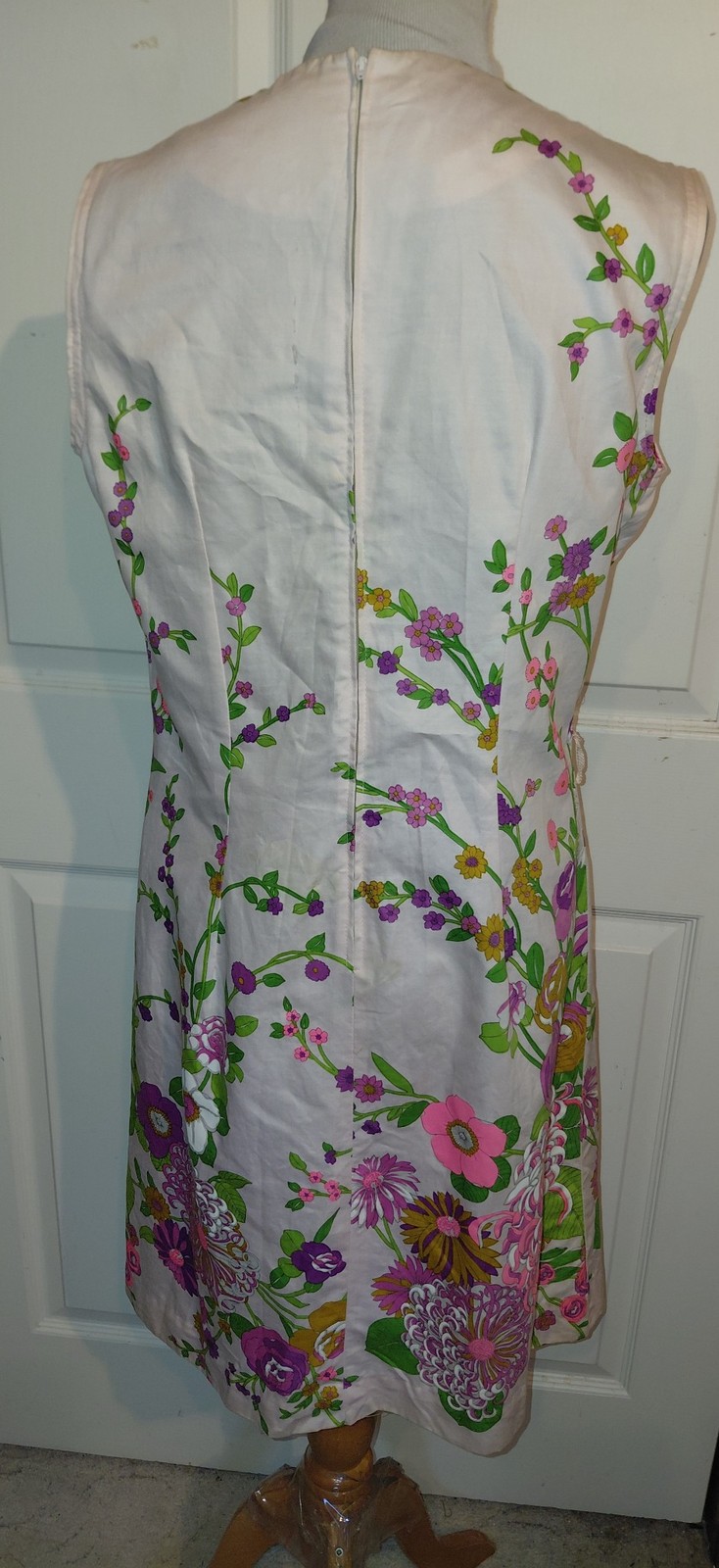 Vintage 60s Pink Floral Cotton Shift Dress Liberty Circle Sleeveless B40