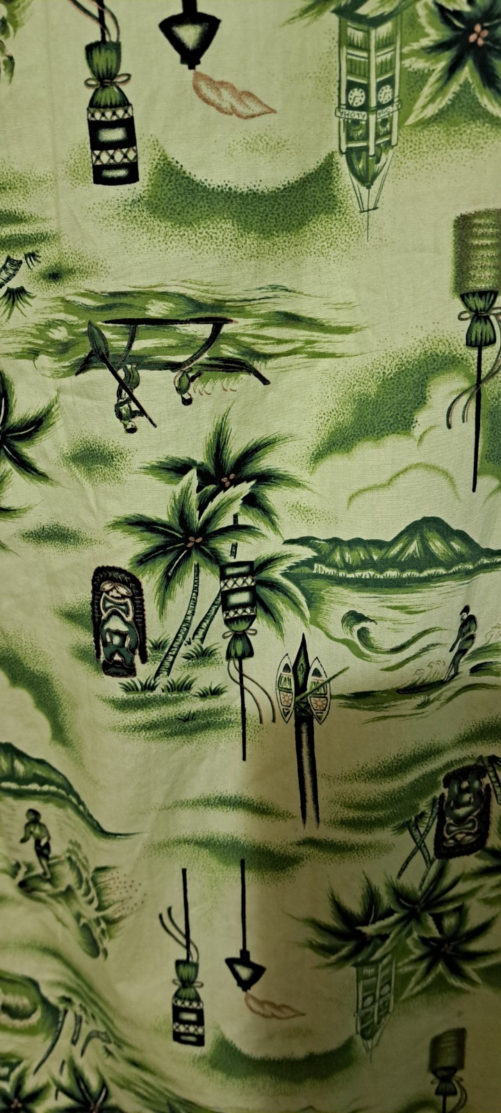 Vtg 60s Hawaiiana Sheath Dress Green Tiki Surfers Made In Hawaii Medium
