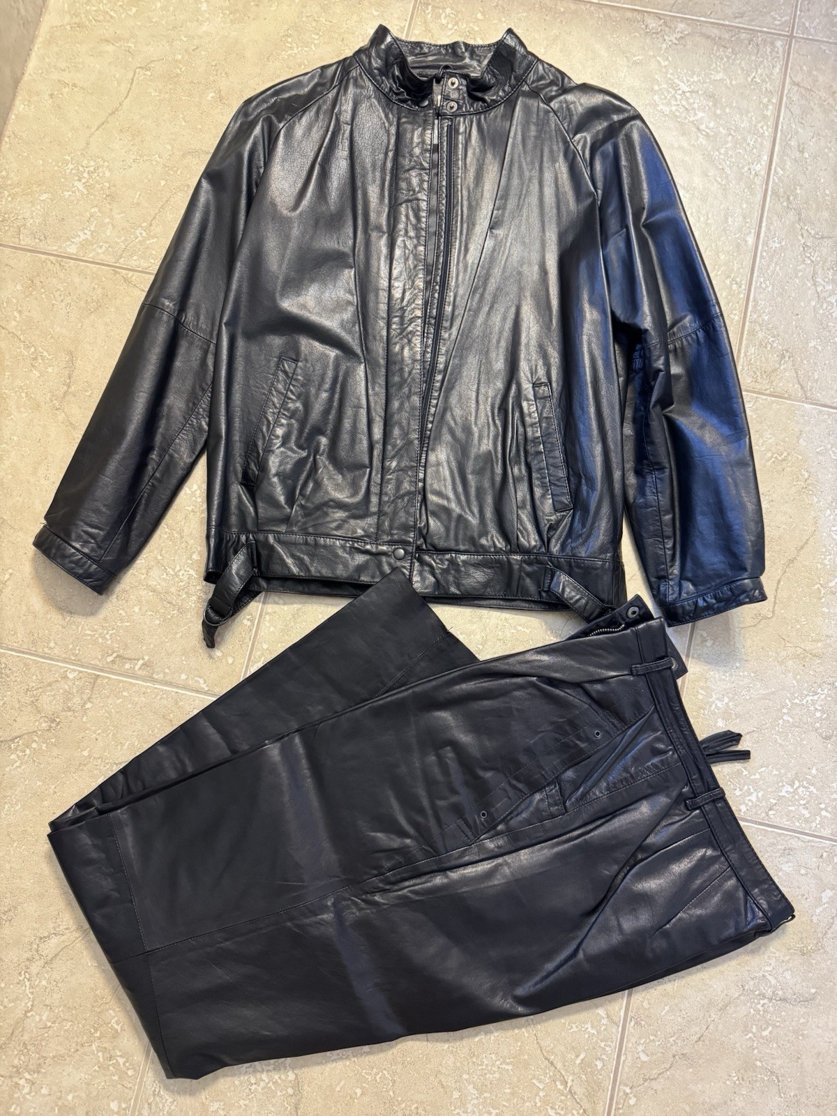 Women’s Vintage 1980’s INTUITIONS Black Leather Jacket & Pants Set Size 10-12